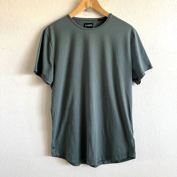 CUTS Green Sage AO Curve Hem Tee Short Sleeve T-Shirt Mens Large - Picture 3 of 7